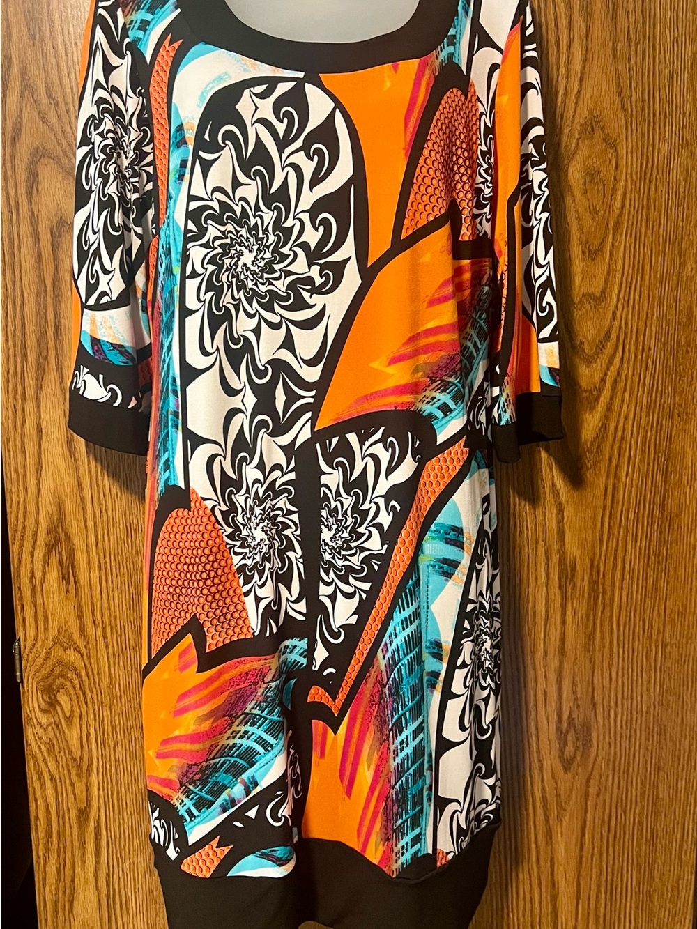 Vibrant Abstract Orange & Teal Shift Dress